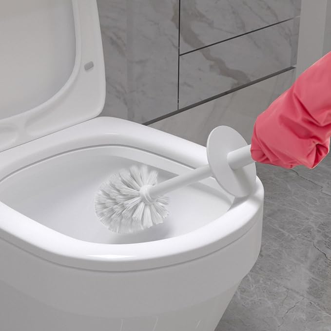 Toilet Brush, 2 Pack Toilet Brushes & Holders Sets with Plastic Handle and Soft Flexible Bristles, 4 Toilet Brush Heads for Bathroom Toilet-Ergonomic, Elegant, Durable Loo Brush (White)