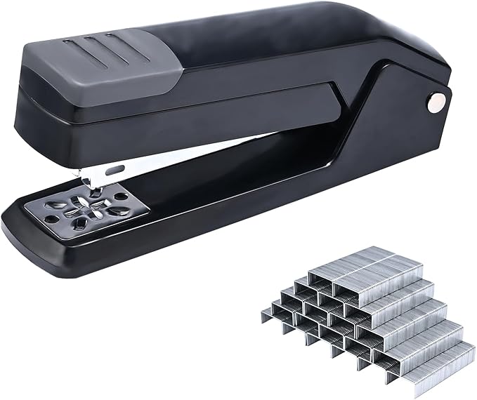 M&G Cute Swing-Arm Swivel Stapler with 1000 Staples, 360 Degree Rotate Desk Stapler, 25 Sheets Capacity, Jam Free, Desktop Stapler for Book and Booklet Binding (Black)