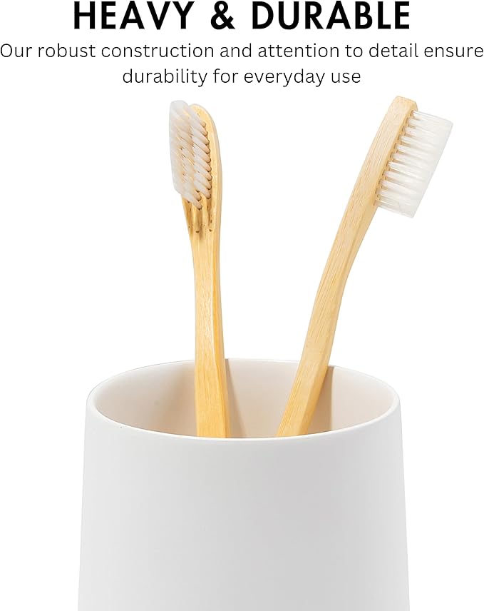 Yew Design Matte White Toothbrush and Toothpaste Holder and Cup for Bathroom Vanity and Countertop, Round Organizer for Electric Toothbrushes, Floss, Razors, Cotton, and Mouthwash