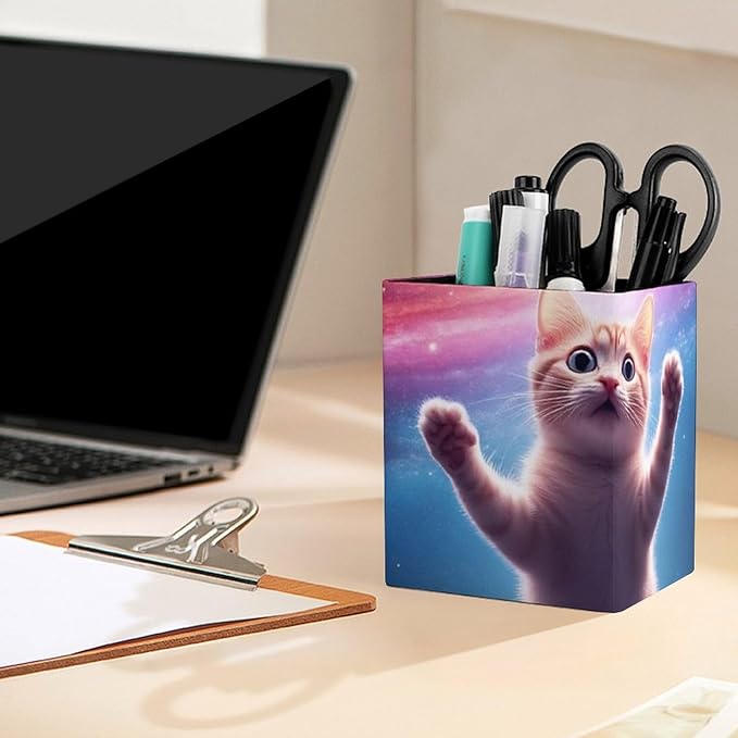 Fashion Pencil Pen Holder Cup, Waterproof Office Supplies, Waterproof Multifunctional Office Supplies Funny Space Cat