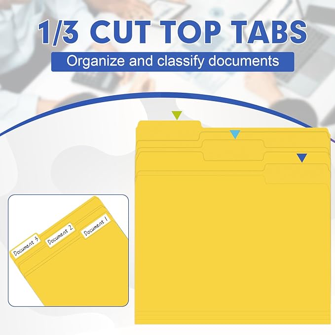 File Folder, HERKKA 120 Pack 1/3 Cut Tab File Folders, File Folders Great for Organizing and Filing, Letter Size, Yellow