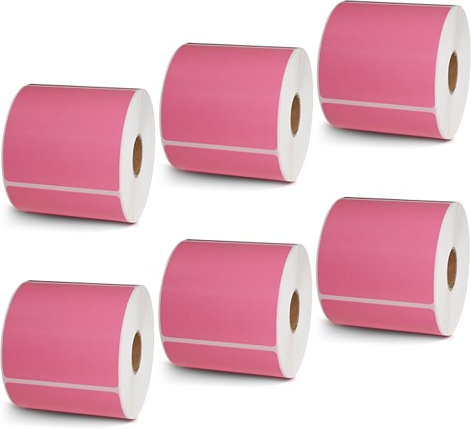 BETCKEY - 3" x 3" Multipurpose & Large Square Labels Compatible with Zebra & Rollo Label Printer,Premium Adhesive & Perforated[Pink, 6 Rolls, 3000 Labels]