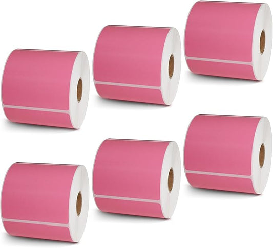 BETCKEY - 3" x 3" Multipurpose & Large Square Labels Compatible with Zebra & Rollo Label Printer,Premium Adhesive & Perforated[Pink, 6 Rolls, 3000 Labels]