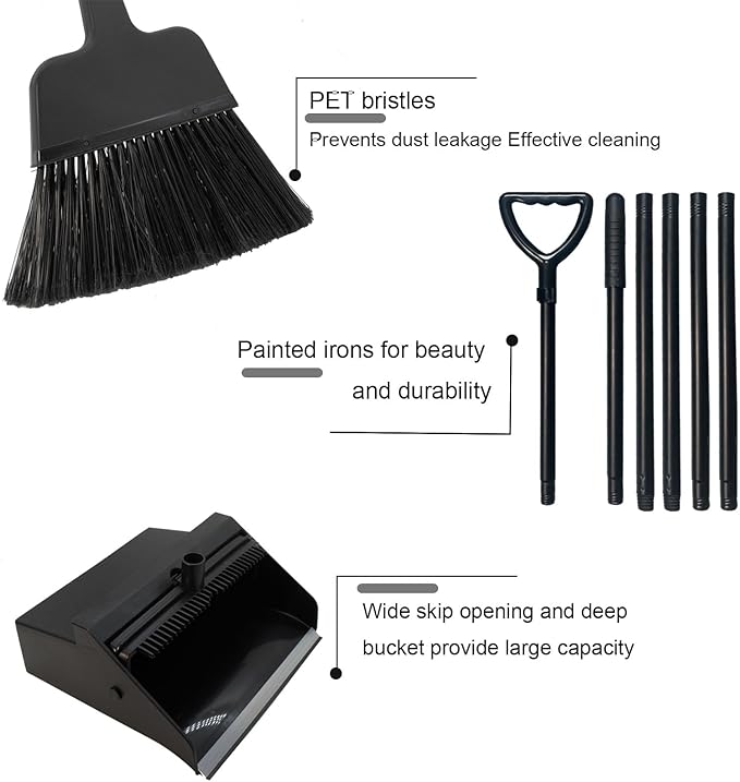NBGYTECH Broom with Dustpan Combo Set Outdoor Upright Dustpan and Broom Set with Long Handle Angle Broom and Dustpan Set for Garage Patio Courtyad Lobby Lawn Home Kitchen Ofiice