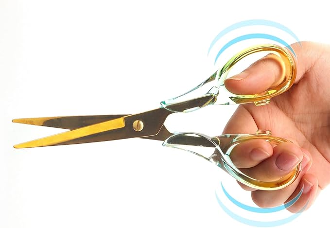 Gold Scissors, Stainless Steel Blade with Acrylic Handle, All Purpose Scissor for Office, School, Home, Fabric Shears, Tijeras (6.3" Yellow Green)