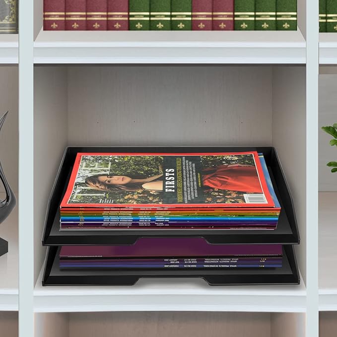 Acrimet Stackable Letter Tray 2 Tier Side Load, Plastic, Desktop File Organizer (Black Color)