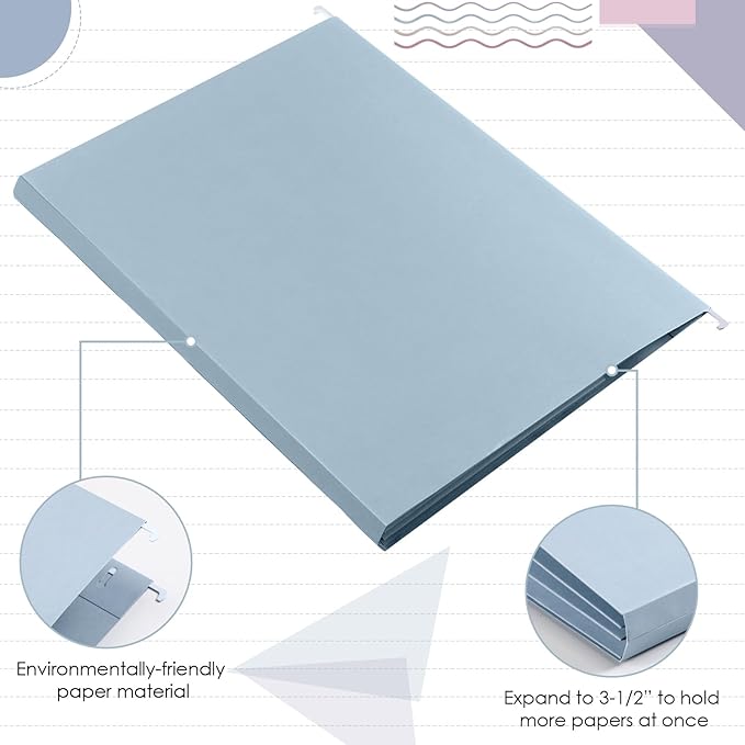 Yaomiao 24 Pack Hanging File Folders 3 Pleats Letter Size File Cabinet Folders with 1/5-Cut Adjustable Tabs Expandable Document Cabinet Colored for Home Desk Office Organization(Retro Color)