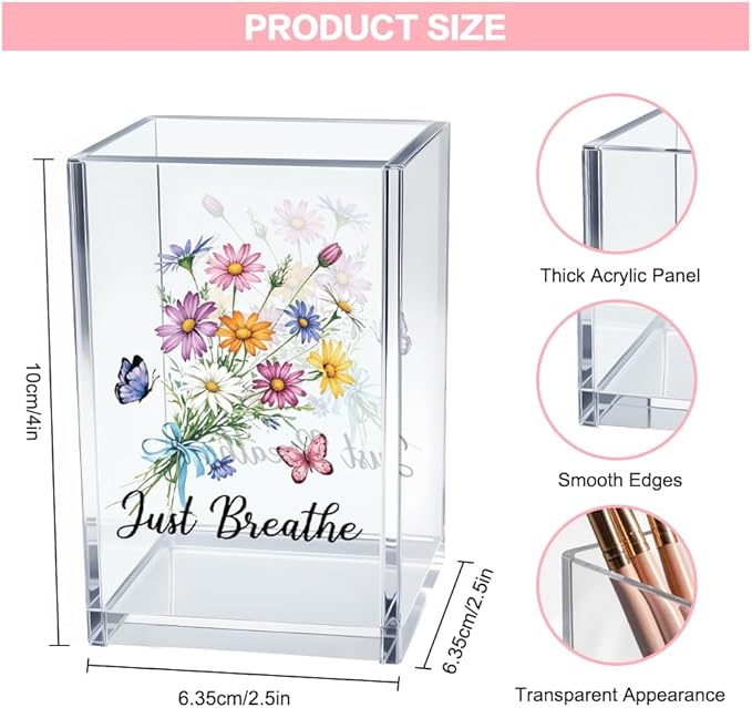 Just Breathe Acrylic Cosmetic Pencil Pen Holder Cup, Hope Inspirational Makeup Brush Organizer Holder, Women Faith Gifts, Encouragement Gifts for Women Mom Daughter Sister Friend Yoga Teacher