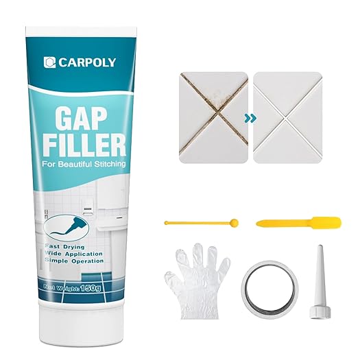 CARPOLY Tile Grout Repair Kit, White Grout Filler for Bathroom, Kitchen, Rstore & Renew Tile Joints Line, Triple Protection, Fast Drying Shower Grout with Tools(White, 5.29oz/150g)