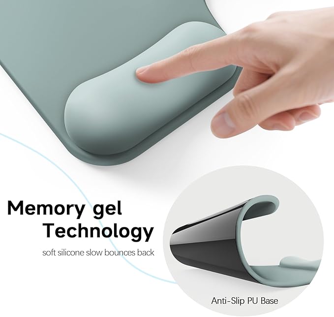 Ergonomic Mouse Pad with Gel Wrist Rest (1"& 1.2" Dual Height) - Cyan Mouse Pads Compact Mousepad Desk Mat Office, Gaming & Carpal Tunnel Relief | Non-Slip Rubber Base