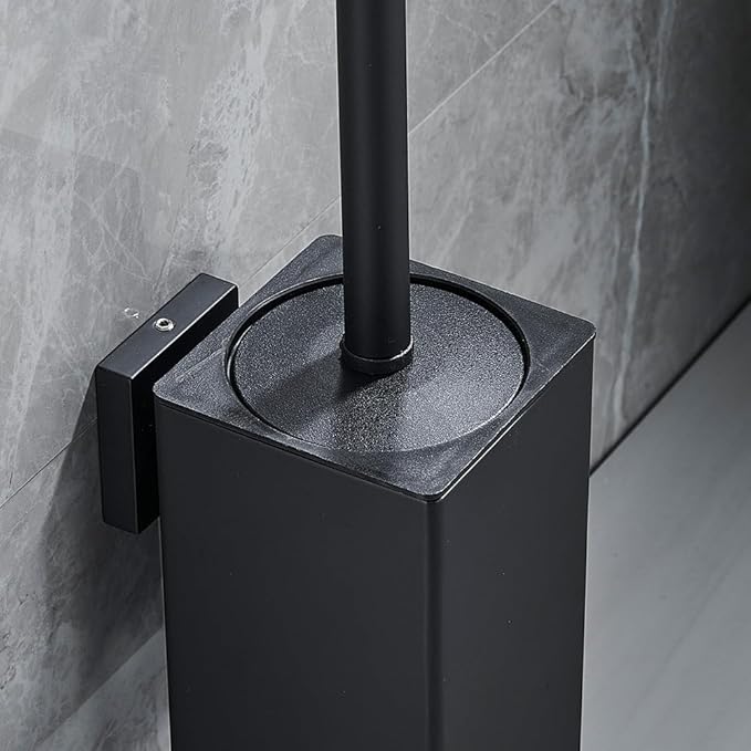 LSWYYP Toilet Bowl Brush Holder Square,Stainless Steel Square Wall Mounted Toilet Brush with Lid,Cleaning Toilet Brush Set for Bathroom,Black