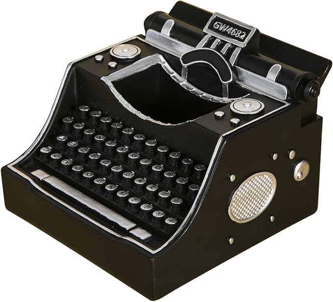Retro Typewriter Pen Holder Vintage Desk Accssories Unique Cool Gifts for Writer Typewriter Lovers and Secretary Cute Funny Pencil Cups for Office Home School (Black)