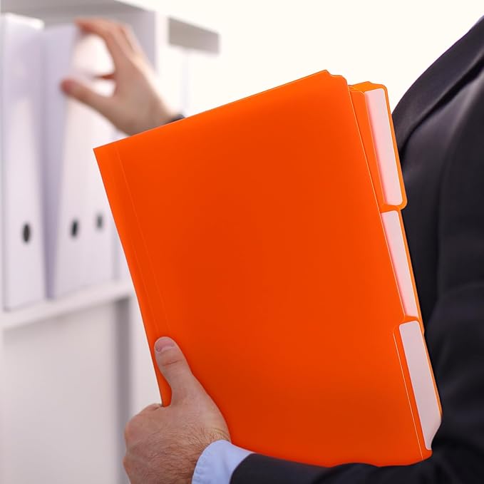48 Pack Colored Plastic File Folders with Tabs and Sticky Labels Sturdy 1/3 Cut Tab Manila File Folders Letter Size 8. 5 x 11 Inch for Office Home Supplies Organizer Documents(Orange)