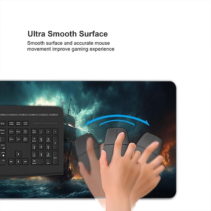 Pirate Ships Desk Pad Mouse Pad Ocean Lightning Dark Movie XL Mouse Pad Large Mousepad Extended Laptop Keyboard Mat Gaming Desk Pad Mouse Mat Office Computer Keyboard Laptop Home 31.5"x11.8"