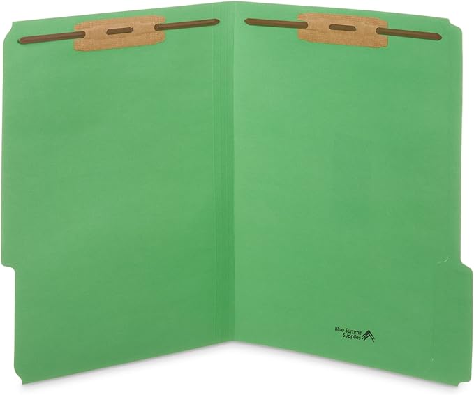 50 Assorted Color Fastener File Folders - 1/3 Cut Reinforced Tab - Durable 2 Prongs Bonded Fastener Designed to Organize Standard Medical Files, Law Client Files, Office Reports - Letter Size