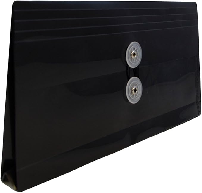 JAM PAPER Plastic Envelopes with Button & String Tie Closure - #10 Business Booklet - 5 1/4 x 10 - Black - 12/Pack