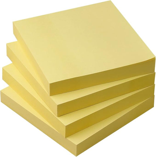 Sticky Notes 3x3 Self-Stick Notes Pads with Bright Colors, Easy to Post for Office, School, Home, 4 Pads/Pack, 90 Sheets/Pad (Yellow)