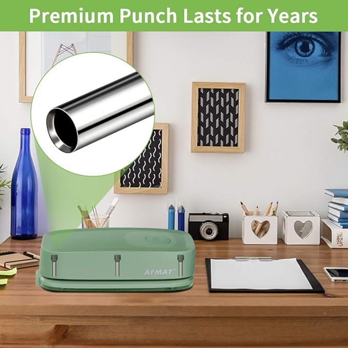 AFMAT HP10 Electric 3 Hole Punch, Three Hole Punch Heavy Duty, 20-Sheet Punch Capacity, AC or Battery Operated, Effortless Punching, Long Lasting Paper Punch for Office, School, Studio, Green