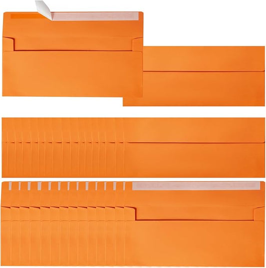 100 Pack Colorful #10 Business Envelopes Self Seal Standard Envelopes for Office Checks, Business, Letter Mailing Invoices, 4.13 x 9.49 Inches (Dark Orange)