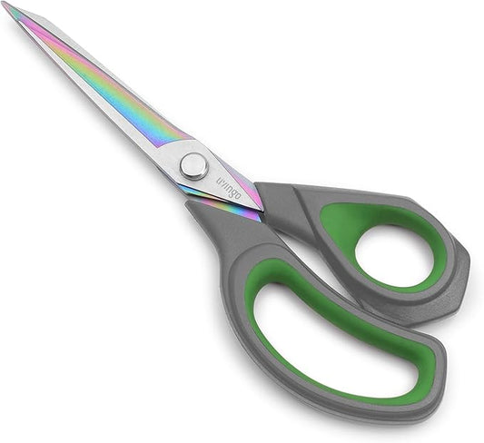 LIVINGO Professional Sharp Fabric Scissors - Titanium Coated Forged Steel Heavy Duty Shears All Purpose for Sewing Craft Cutting Cloth, Paper, Leather, 9.5 Inches, Gray/Green