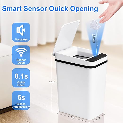 Bathroom Smart Touchless Trash Can 2.2 Gallon Automatic Motion Sensor Rubbish Can with Lid Electric Narrow Small Garbage Bin for Kitchen, Office, Living Room, Toilet, Bedroom, RV
