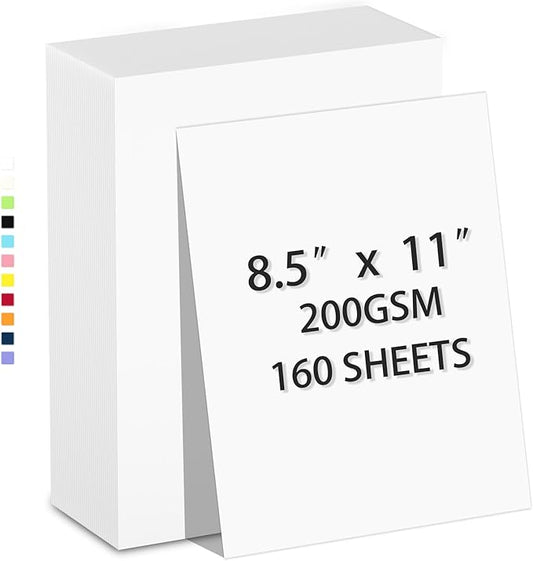 160 Sheets White Cardstock 8.5 x 11 Heavyweight Weight 200gsm Card Stock Paper for Printing, Crafts, Invitations | Smooth Printer Cardstock Paper | Bulk Construction Paper DIY & Professional Use