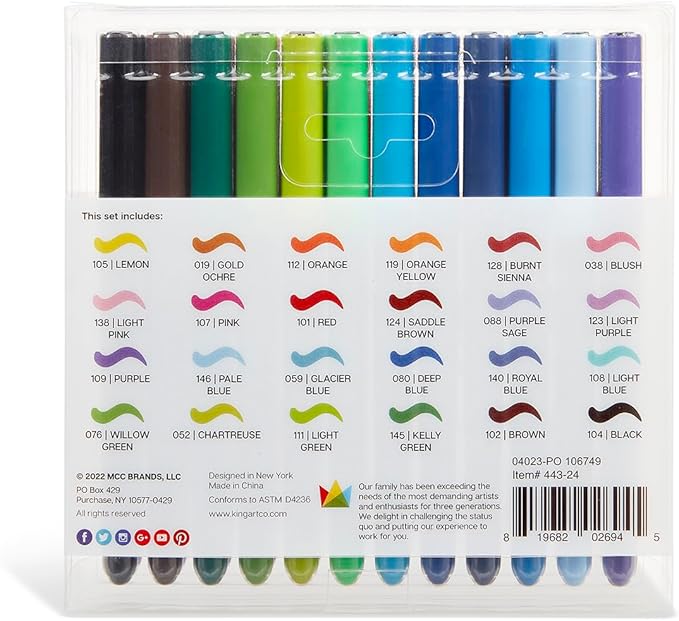 KINGART PRO 24 Watercolor Brush Pens - Premium Blendable Coloring Markers for Adults & Kids - Flexible Tip for Fine Lines & Calligraphy Lettering - Non-Toxic Art Set for Drawing.