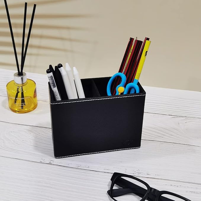 Pen Pencil Holder Cup Container PU Leather Desk Organizer Stand Decor Brush Scissor Holder Decoration Office Desk Home School
