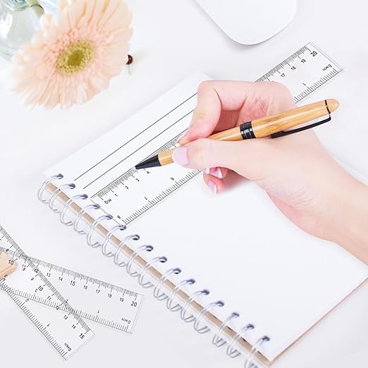 4 Pack Plastic Measuring Tool - 8 inch & 6 inch Straight Ruler with Inches and Metric for School, Office, Construction (Clear, 20cmx2, 15cmx2)