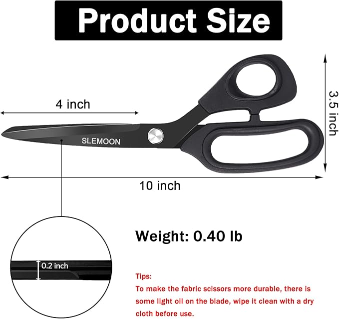 10" Scissors All Purpose, Heavy Duty Premium Stainless Steel Tailor Scissors, Comfort Grip Handles for Fabric, Leather, Sewing & Crafting