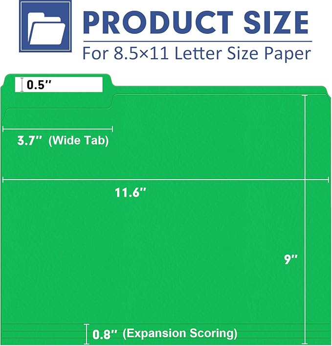 File Folder, PANDRI 120 Pack File Folder, 1/3 Cut Tab, Letter Size, Filing Folder for Office School Business, Green
