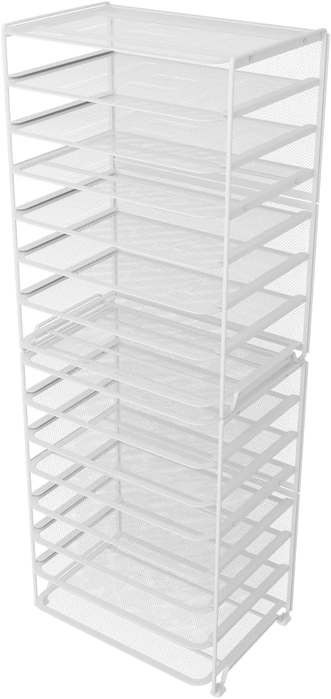 Simple Trending 2 Pack 8 Tier Letter Tray Paper - Mesh Desk File Organizer for Office School Desktop, White
