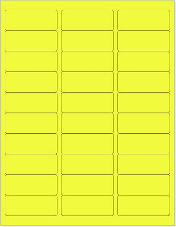 NextDayLabels 8-1/2 x 11" Neon Color High Light Fluorescent Labels for Laser & Inkjet Printer (Yellow Fluorescent, 1" x 2-5/8" - 30 Per Page | 1500 Label)