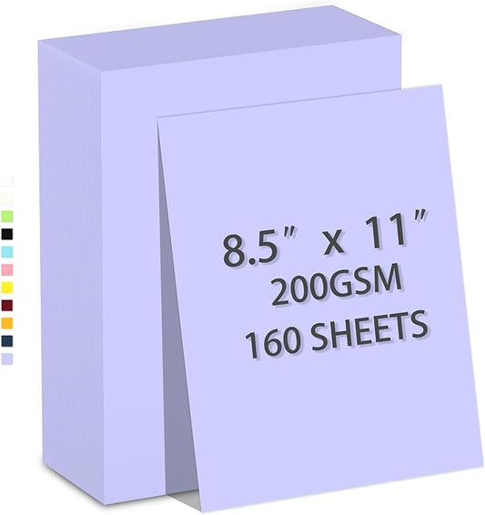 160 Sheets Cardstock Paper 8.5 x 11 Heavyweight Weight 200gsm Purple Card Stock Paper Printing, Crafts, Invitations | Smooth Printer Cardstock Paper | Bulk Construction Paper DIY & Professional Use