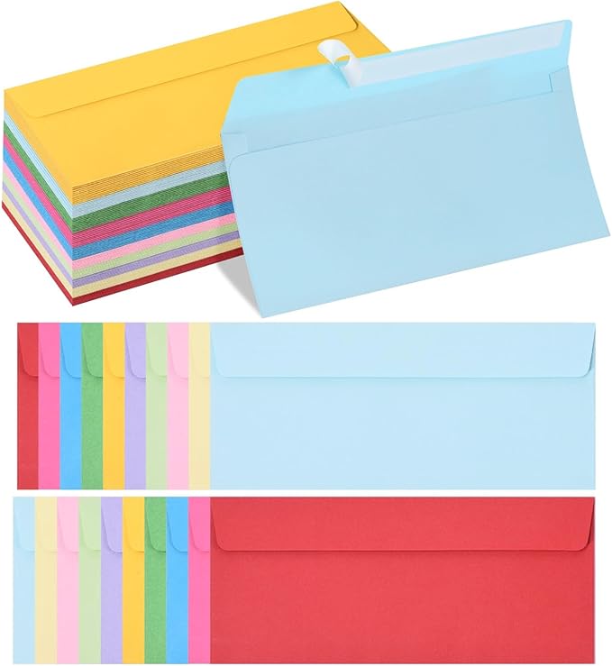 Keketer 50 Pack #10 Colored Business Envelopes Self Seal, 4.13 x 9.49 Inches Standard for Office, Business Checks, Invoices, Letter Mailing, Letters, Invitations