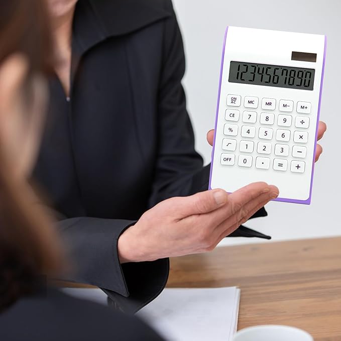 Purple Solar Battery Basic Office Calculator with Large LCD Display