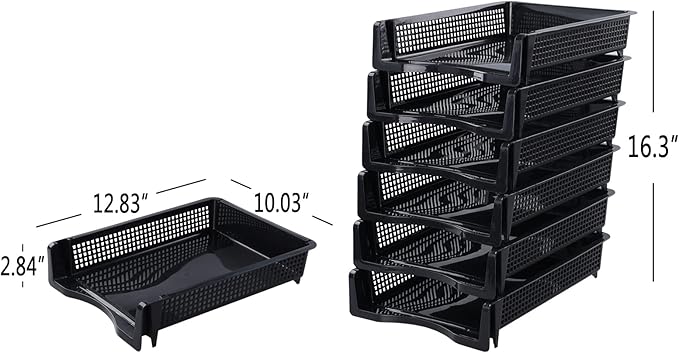Ramddy 6 Packs Stackable A4 Paper Tray, Plastic Desk Organizer Basket Tray, Black