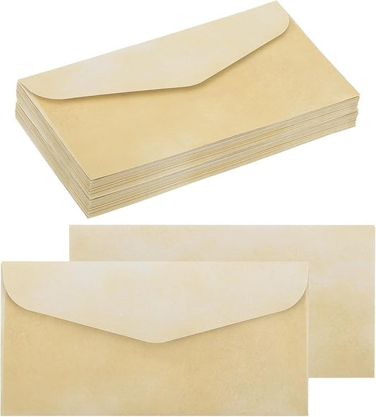 MECCANIXITY 48 Packs Envelopes Vintage Stationery Golden Yellow Stationery Old Fashion Paper for Letter Writing, Invitations, Wedding-9 x 4 Inch