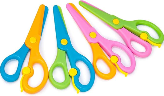 LOVESTOWN Kids Safety Scissors, 4 PCS Blunt Tip Scissor Preschool Training for Toddler & Children, Anti-Pinch Design, Child Hand Eye Coordination Development, Playdough Tools Scrapbooking Supplies
