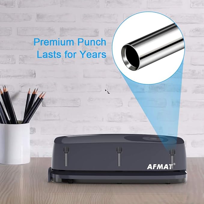 AFMAT HP08 Electric 3 Hole Puncher, 20-Sheet Hole Punch 3 Ring, AC or Battery Operated Three Hole Punch, Effortless Punching, Long Lasting Paper Punch for Office, School, Studio, Gray
