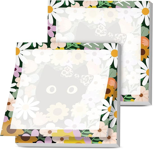 Sticky Notes, 2 Pads, 3x3 inches, Cute Colorful Fun Self-Stick Note Pads, Easy Post, Strong Adhesive Notepad Black Cat Flowers