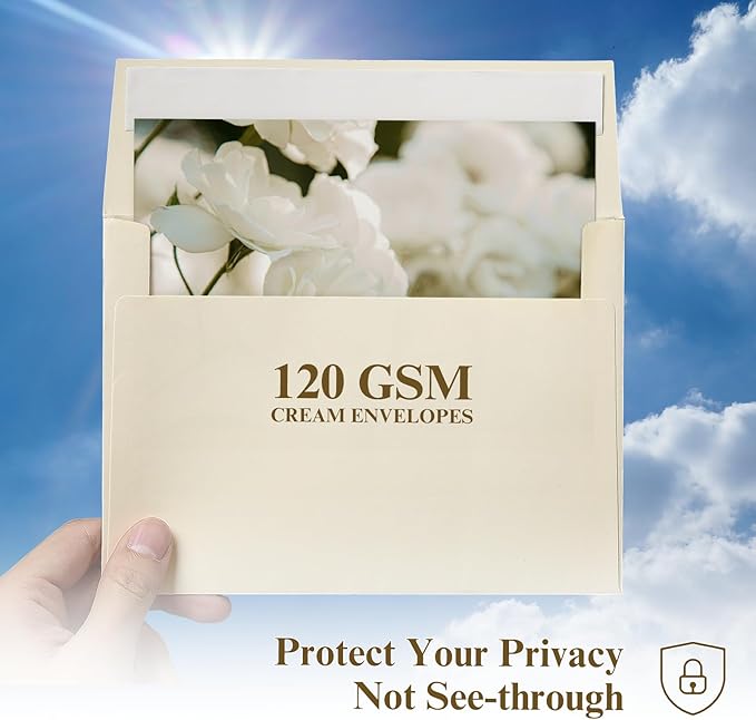 100 Pack A2 Ivory Envelopes, Goefun 4.375 x 5.75 Printable Invitation Envelopes 120 GSM, Cream Self Seal for DIY Greeting Cards, Photos, Invitations, Weddings, Graduation, Baby Shower