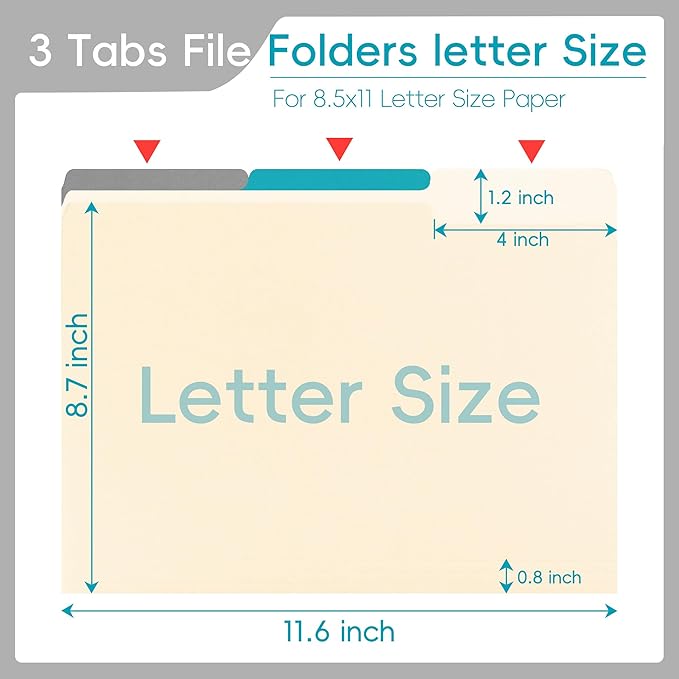 Manila File Folder,Manila Folder 8.5x11,Manilla Folders Letter Size,100 Per Box,1/3 Cut Tabs Folder for School,Office,and Home Organization