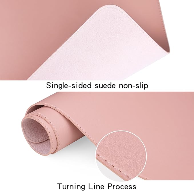 Cute Desk Mat & Cover (31.5" x 15.7") Laptop Mat - Non-Slip PU Leather - Office Accessories in Pink