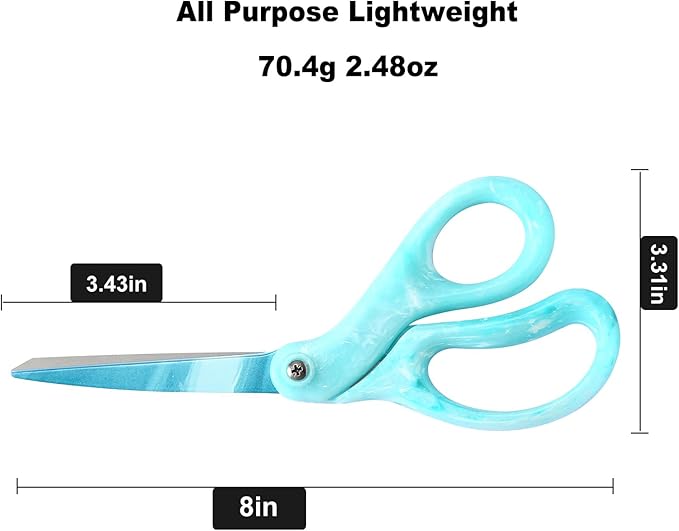 LIVINGO Sharp Scissors All Purpose, 8 Inch, Gradient Green, Stainless Steel, Comfort Grip Shears for Cutting Fabric, Paper, Ribbon in Office or Home