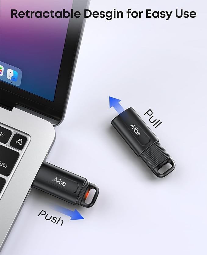 Aiibe 128GB Flash Drive USB 3.0 Thumb Drive up to 100MB/s USB Drive Retractable Memory Stick with LED Indicator Portable Keychain Jump Drive for Windows Mac PC Laptop Car, Black