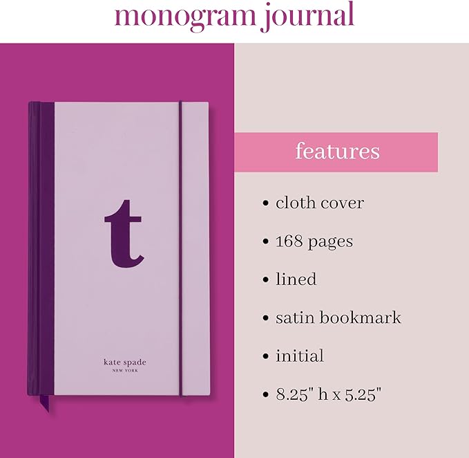 kate spade new york Just Mine Notebook Journal, Monogram Cloth Hardcover Journal, 8.25" x 5.25", Diary Includes 168 Lined Pages, (T)