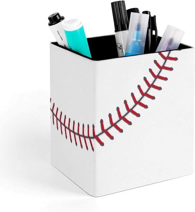 Square Pen Holder & Pencil Organizer for Desk - Office Storage Organizer, Markers/Makeup Brushes/Scissors Holder, Compact Desk Decor Accessories for Home Classroom School(Baseball Design)