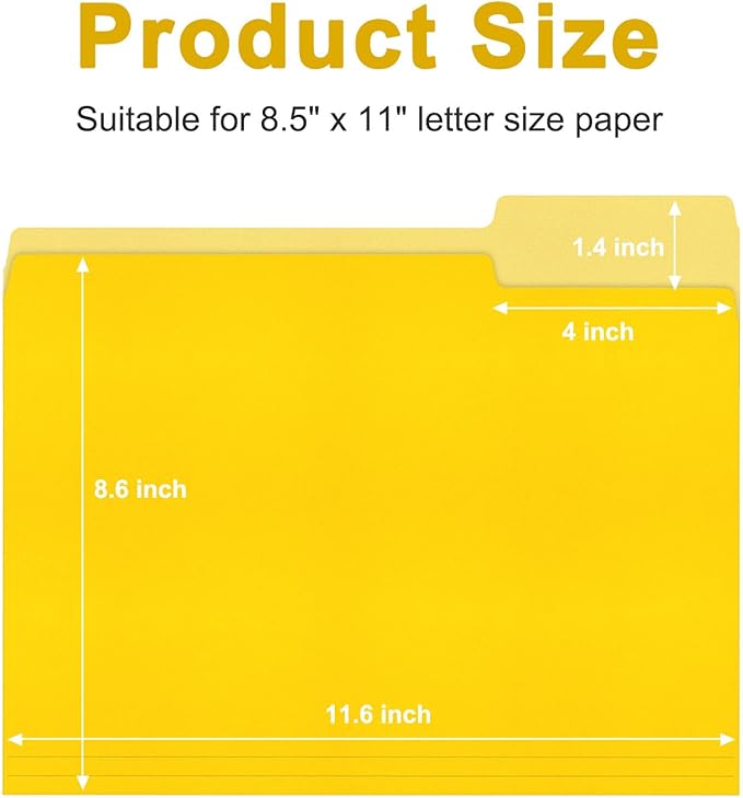 ViVin File Folder, 50 Pack Colored File Folders with 1/3-Cut Tabs, Fits 8.5 * 11 Letter Size Paper, Manilla Folders for Home Office School Documents(Yellow)