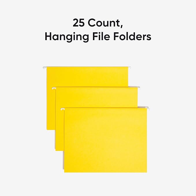 Smead Standard Hanging File Folders, 25 Count, Yellow, 1/5-Cut Adjustable Tabs, Letter Size (64069)